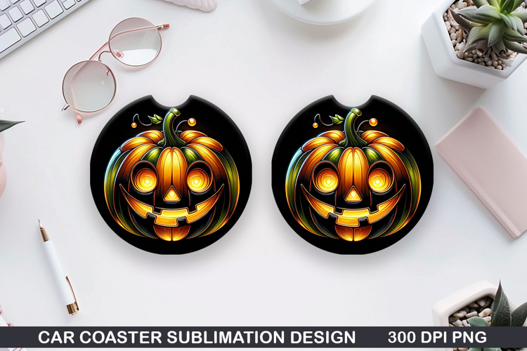 Pumpkins Car Coaster Sublimation| Halloween Coaster PNG