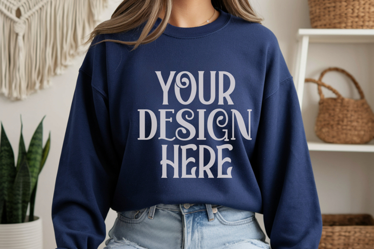 Navy Gildan 18000 Mockup, Sweatshirt Crewneck Mockups