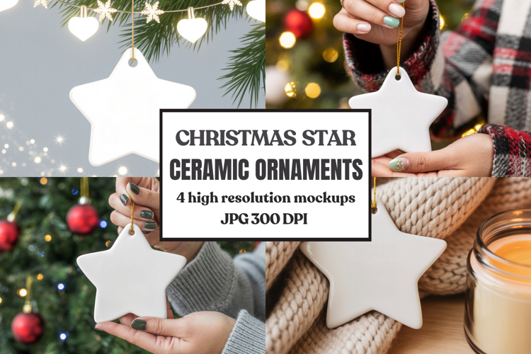 Christmas Star Ceramic Ornaments Mockup | Holiday Star Ornam