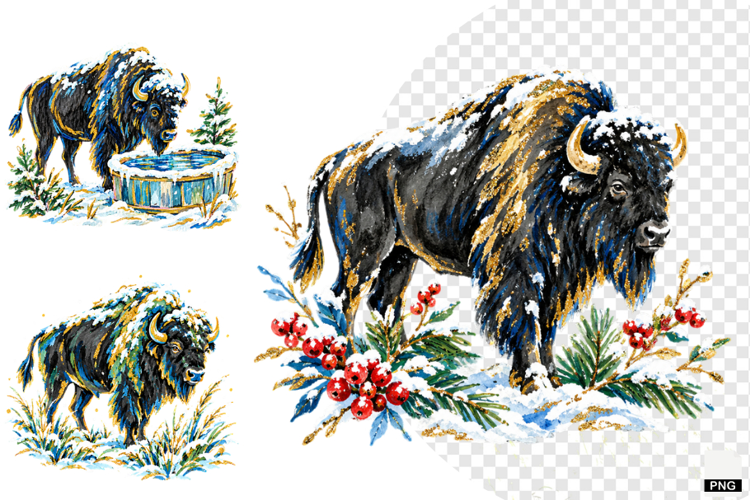 Winter Snowy Bison Clipart
