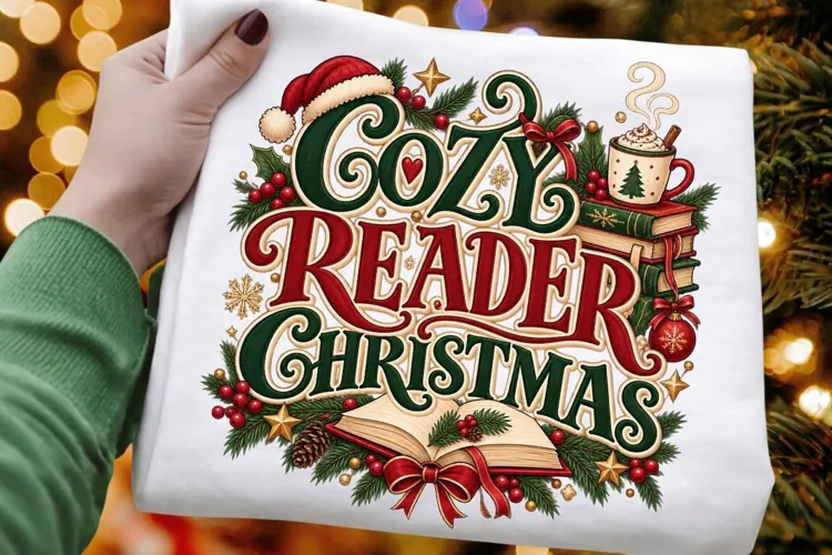 Cozy Reader Christmas Design, Book Lover Holiday Typography