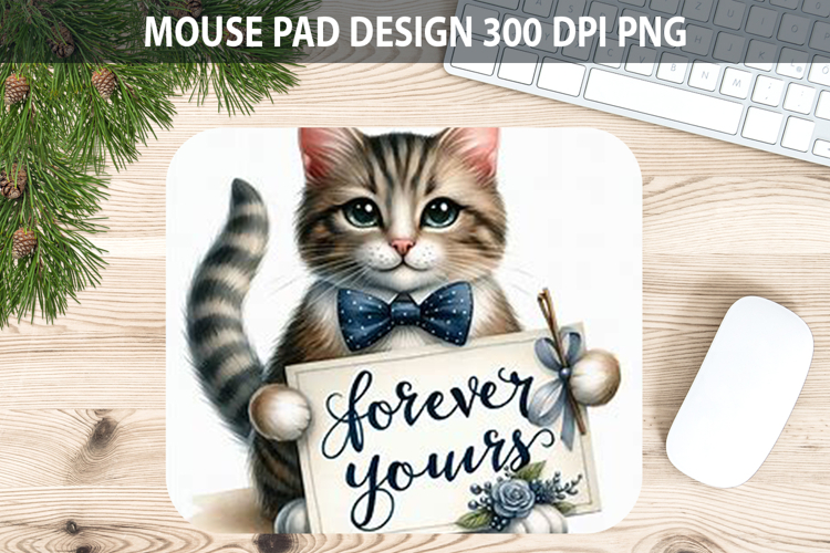 Watercolor Cat Mouse Pad Sublimation - Valentines PNG