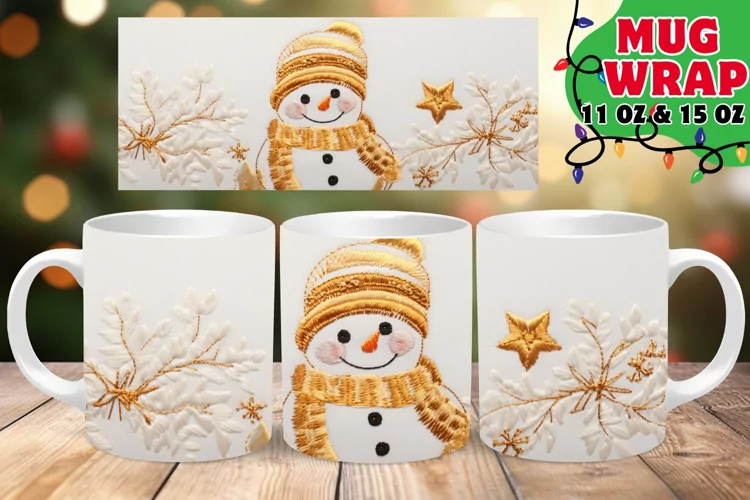 3D Embroidered Snowman Winter Magic 11oz Mug