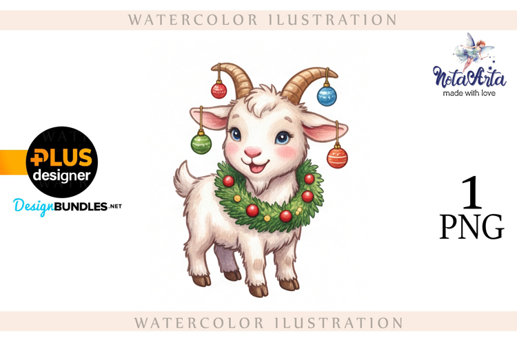 Christmas Goat in Watercolor Style