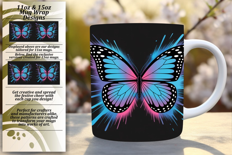 Dynamic 11oz Mug Wrap Png Template , Butterfly