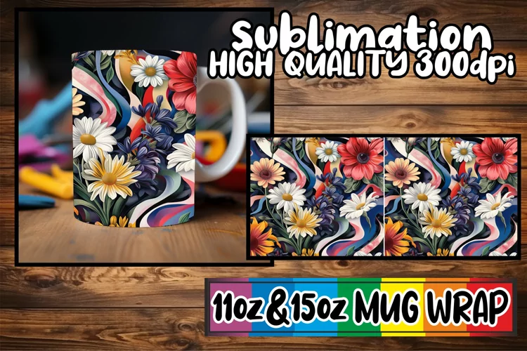 Whimsical Flower Delight Mug Wrap 11oz/15oz