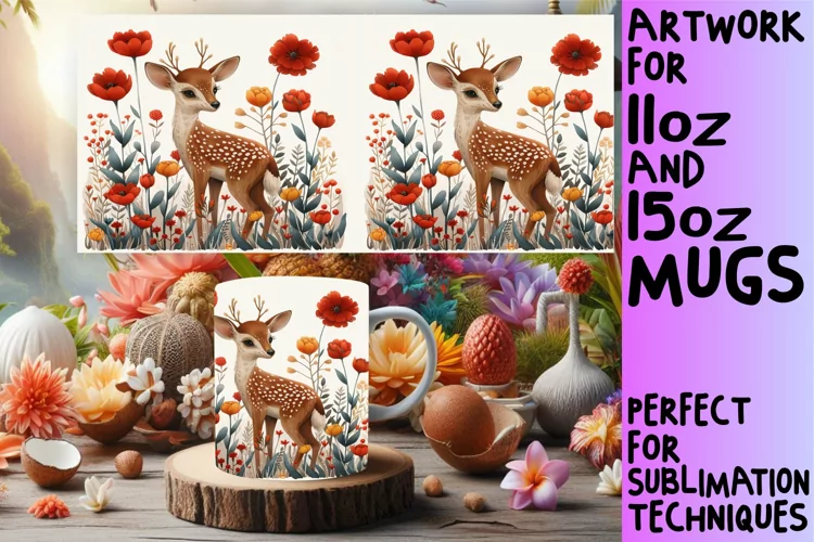 Watercolor Deer Sublimation Mug Wrap Spring