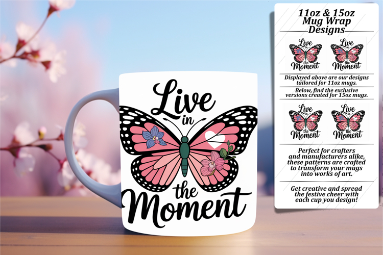 Trendy 11oz Mug Wrap Png Design , Butterfly