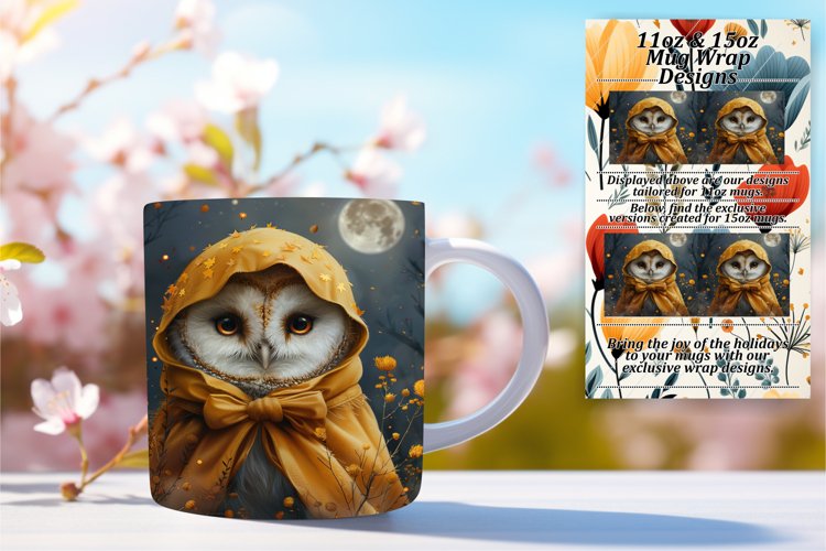 Owl Mug Wrap for Sublimation Spring 11oz 15oz Design