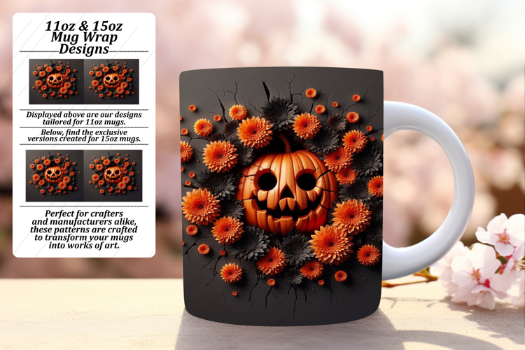 Funky 11oz Mug Wrap Png Artwork , 3D Pumpkin