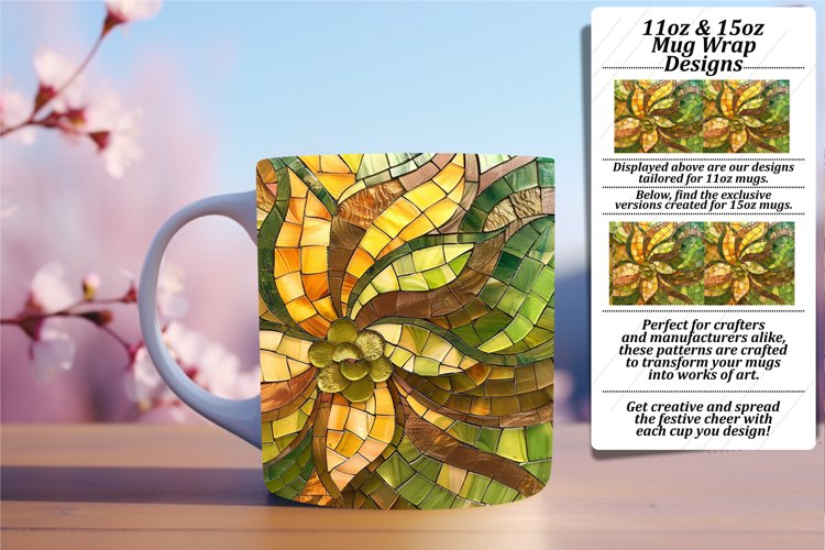 Glitter Flower Pattern Mug Wrap Sublimation 11oz 15oz