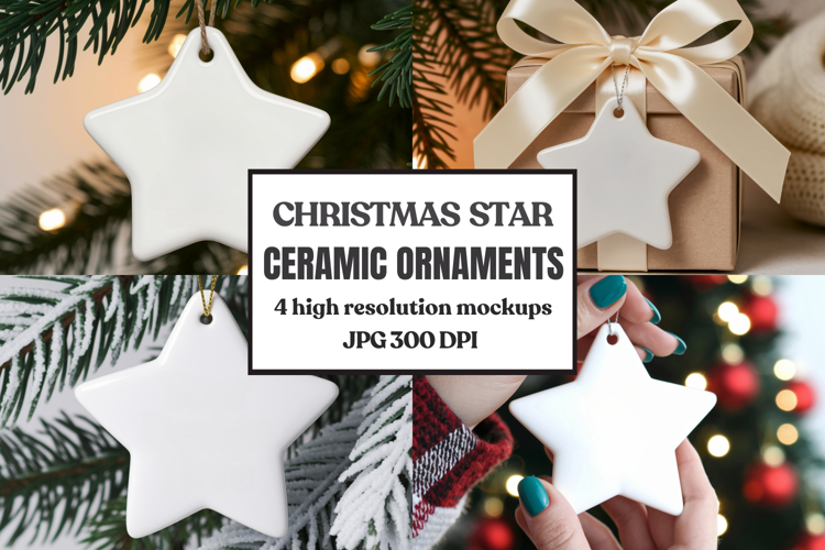 Christmas Star Ceramic Ornaments Mockup