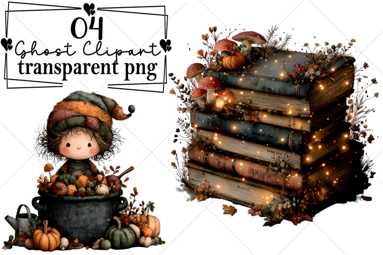 Whimsical Halloween Ghost Clipart Watercolor PNG