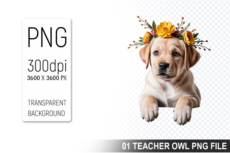 Cute Floral Dog, Animal Sublimation Clipart PNG
