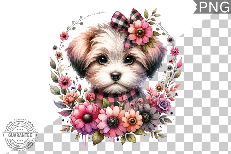Dog With Flowers Sublimation - Clipart PNG Design