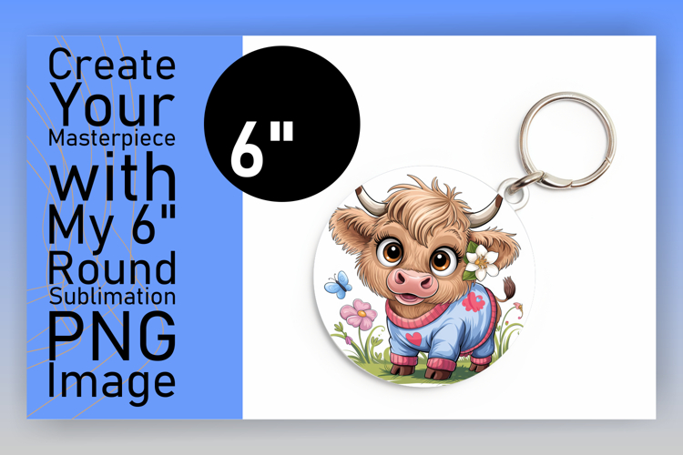 Dynamic Round Design PNG Keychain , Cute Cow