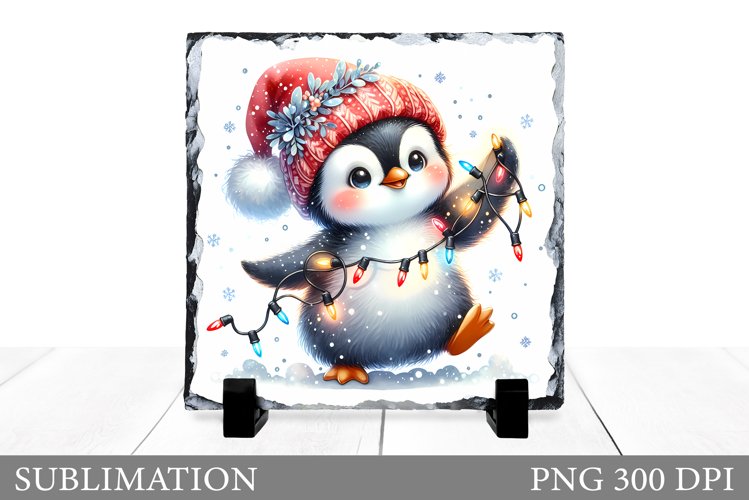 Cute Penguin Sublimation. Christmas Penguin Slate Design
