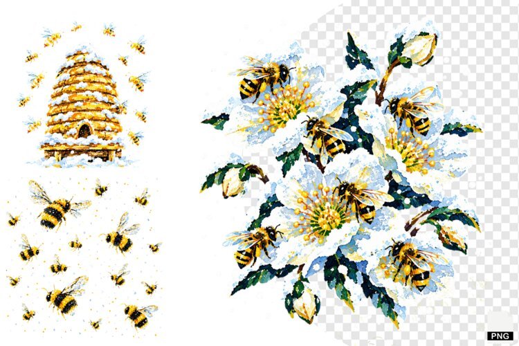 Winter Bees Garden Clipart example image 1