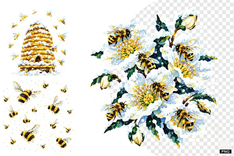 Winter Bees Garden Clipart