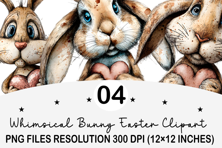 Whimsical Bunny Easter Clipart, Watercolor Easter Bunny PNG