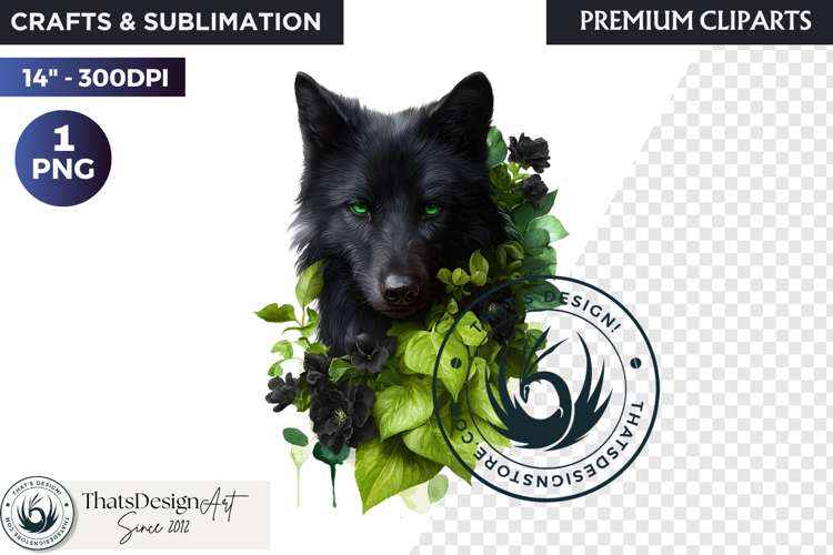 Floral Wolf Fantasy clipart, Botanical Wildlife Graphics PNG