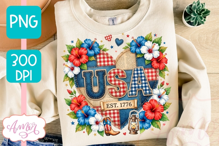 USA heart T-shirt sublimation design, Patriotic PNG design