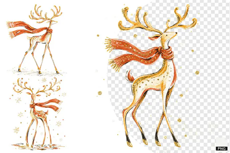 Christmas Reindeer With Scarf PNG