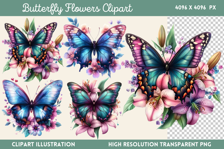 Butterfly Flowers Clipart PNG