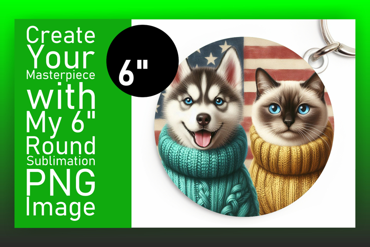 Chic Circle PNG Keychain Design , Dog and cat