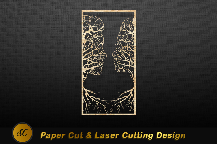 Golden tree faces profile art profiles trees Laser cut