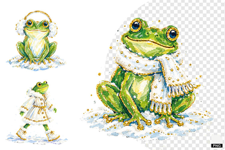 Winter Snowy Frogs PNG example image 1