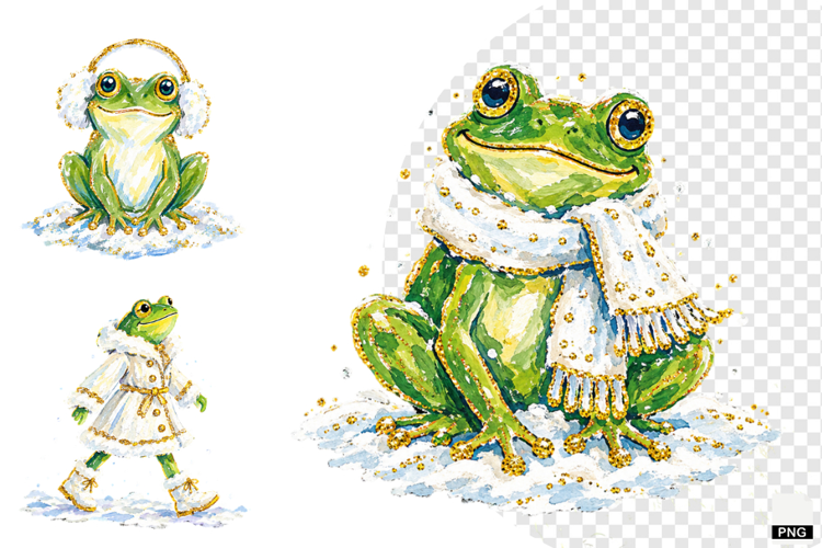 Winter Snowy Frogs PNG