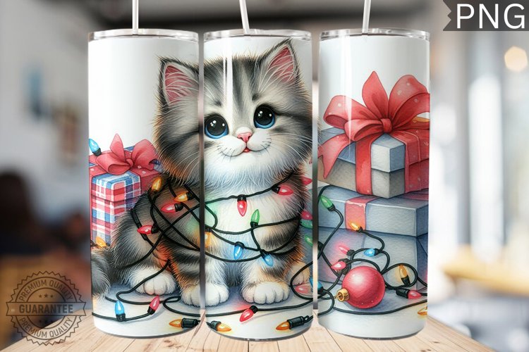 Christmas Cat Tumbler Wrap - Christmas Tumbler PNG Design