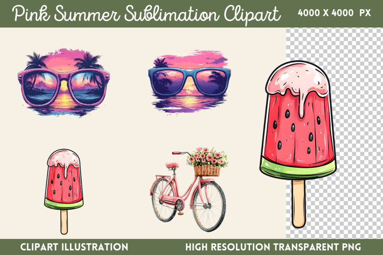 Pink Summer Sublimation Clipart PNG