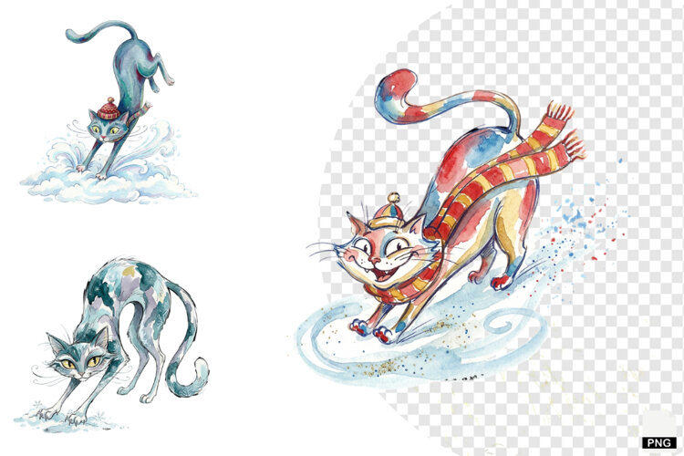 Quirky Winter Cats PNG example image 1