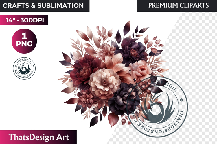 Dark flowers, wedding Florals PNG, Dark Romance Clipart