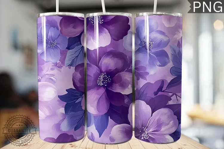 Purple Floral Tumbler Wrap - High Quality 300 Dpi