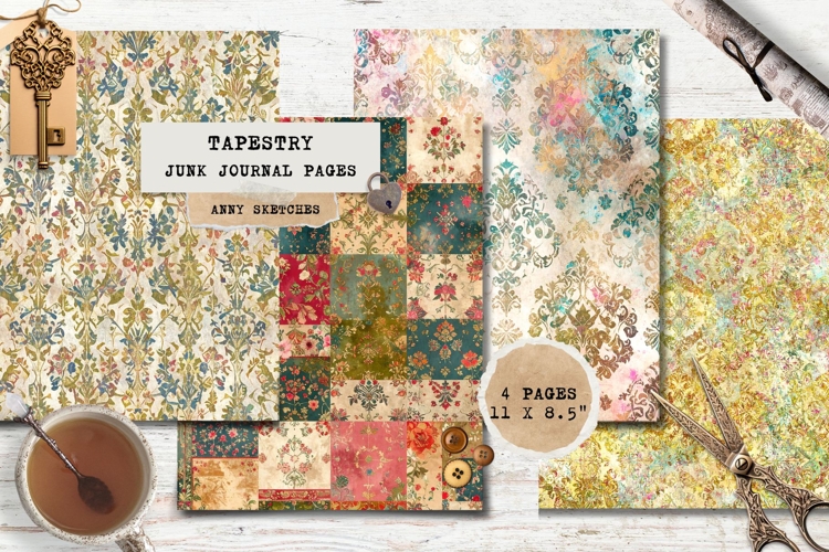 4 Botanical Tapestry Junk Journal Pages Vintage Printables