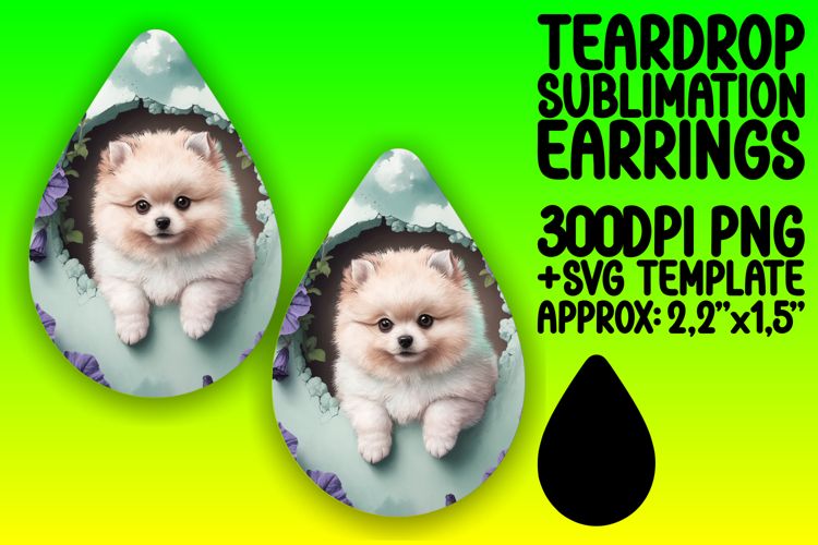Stylish Teardrop Earrings Sublimation PNG , Animals In Wall