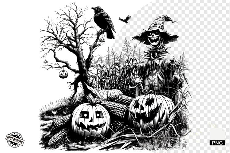 Black and White Halloween Autumn Clipart example image 1