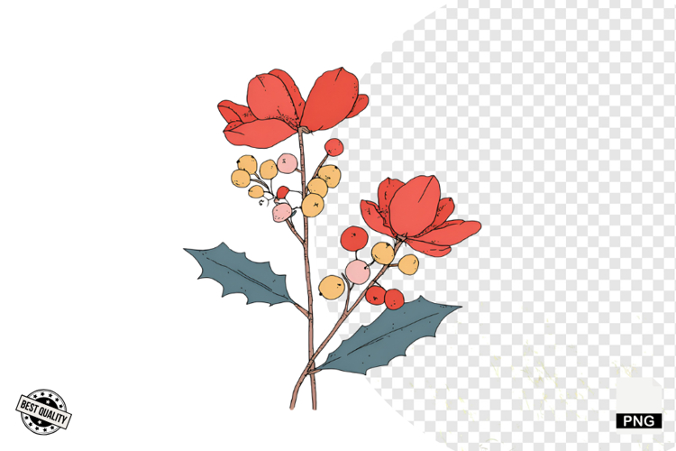 Christmas Doodle Wildflowers Clipart