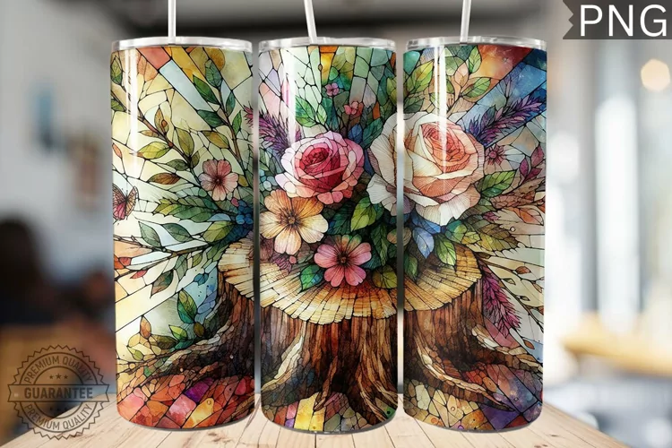 Watercolor Flower Wooden Stump Tumbler - High Quality 3Dpi