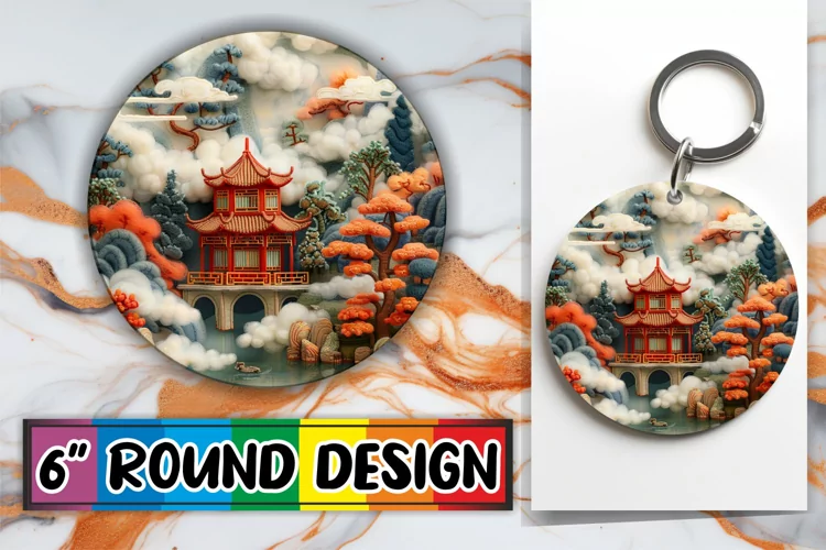 3D Spring Scene Sublimation Circle Kaychain Beauty Design