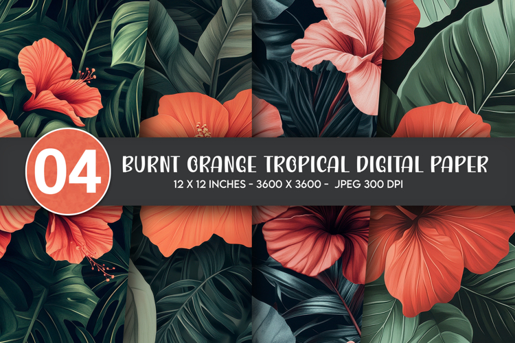 Burnt Orange Tropical Digital Paper