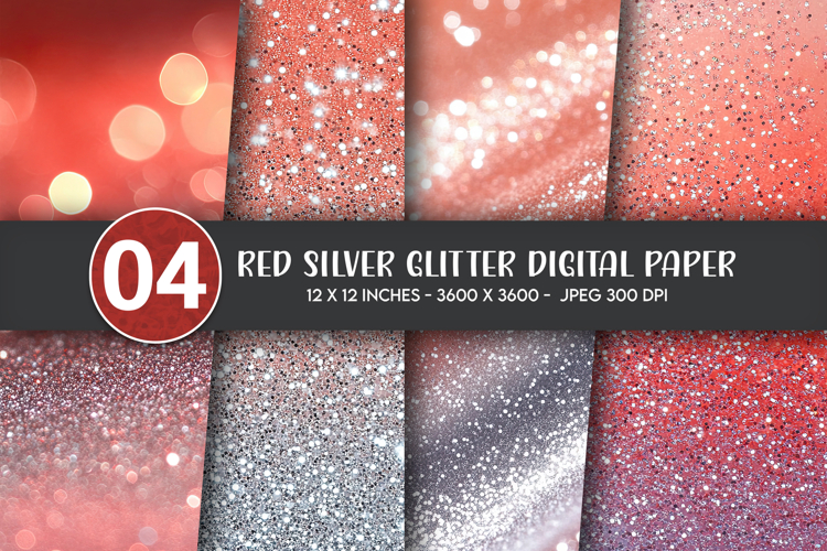 Red Silver Glitter Digital Paper