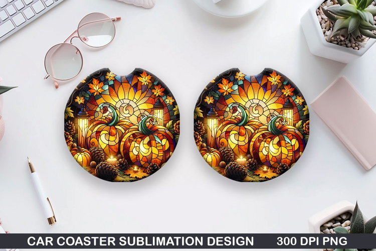 Pumpkin Car Coaster Sublimation| Halloween Coaster PNG