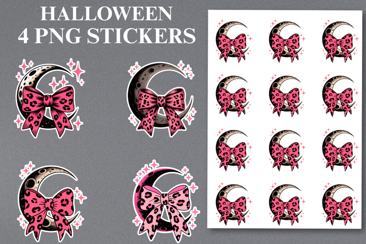 4 Halloween Moon Stickers Png | Printable