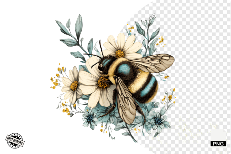 Summer Bees & Sunflowers PNG - Summer Clipart example image 1