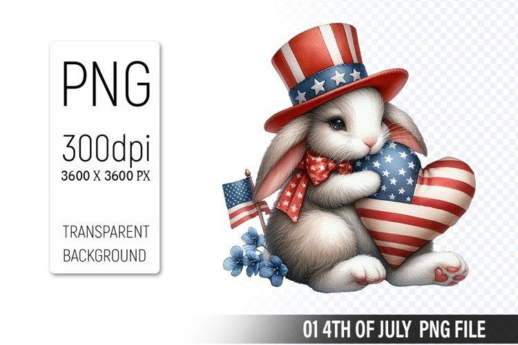 4th Of July Bunny Sublimation Clipart PNG Design