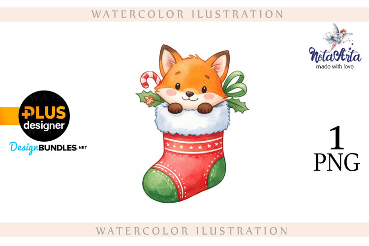 Illustration of a cute Christmas fox example image 1